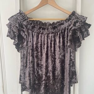Umgee Off-Shoulder Velvet Blouse in Purple/Silver